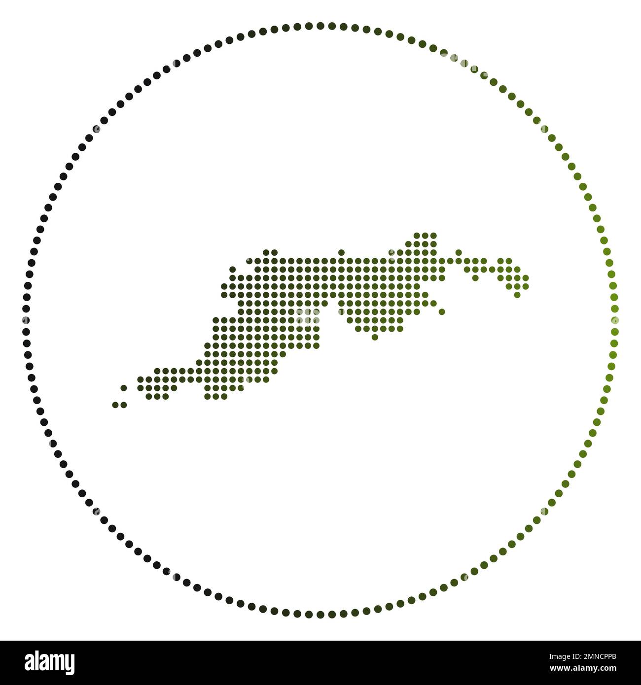 Tortola Digital-Abzeichen. Gepunktete Karte von Tortola im Kreis. Technisches Symbol der Insel mit abgestuften Punkten. Saubere Vektordarstellung. Stock Vektor