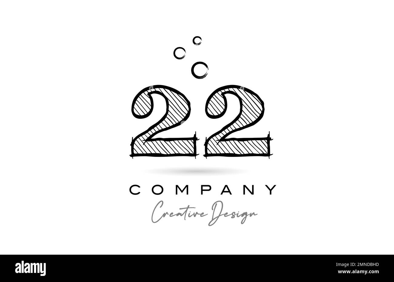 Handzeichnung Nummer 22 Logo-Symbol-Design für Firmenvorlage oder Unternehmen. Kreatives Logo im Bleistiftstil Stock Vektor