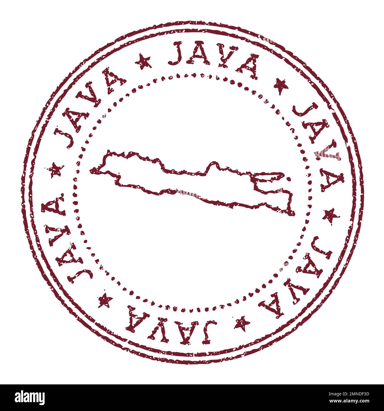 Java-Rundstempel mit Inselkarte. Vintage-roter Passstempel mit kreisförmigem Text und Sternen, Vektorgrafik. Stock Vektor