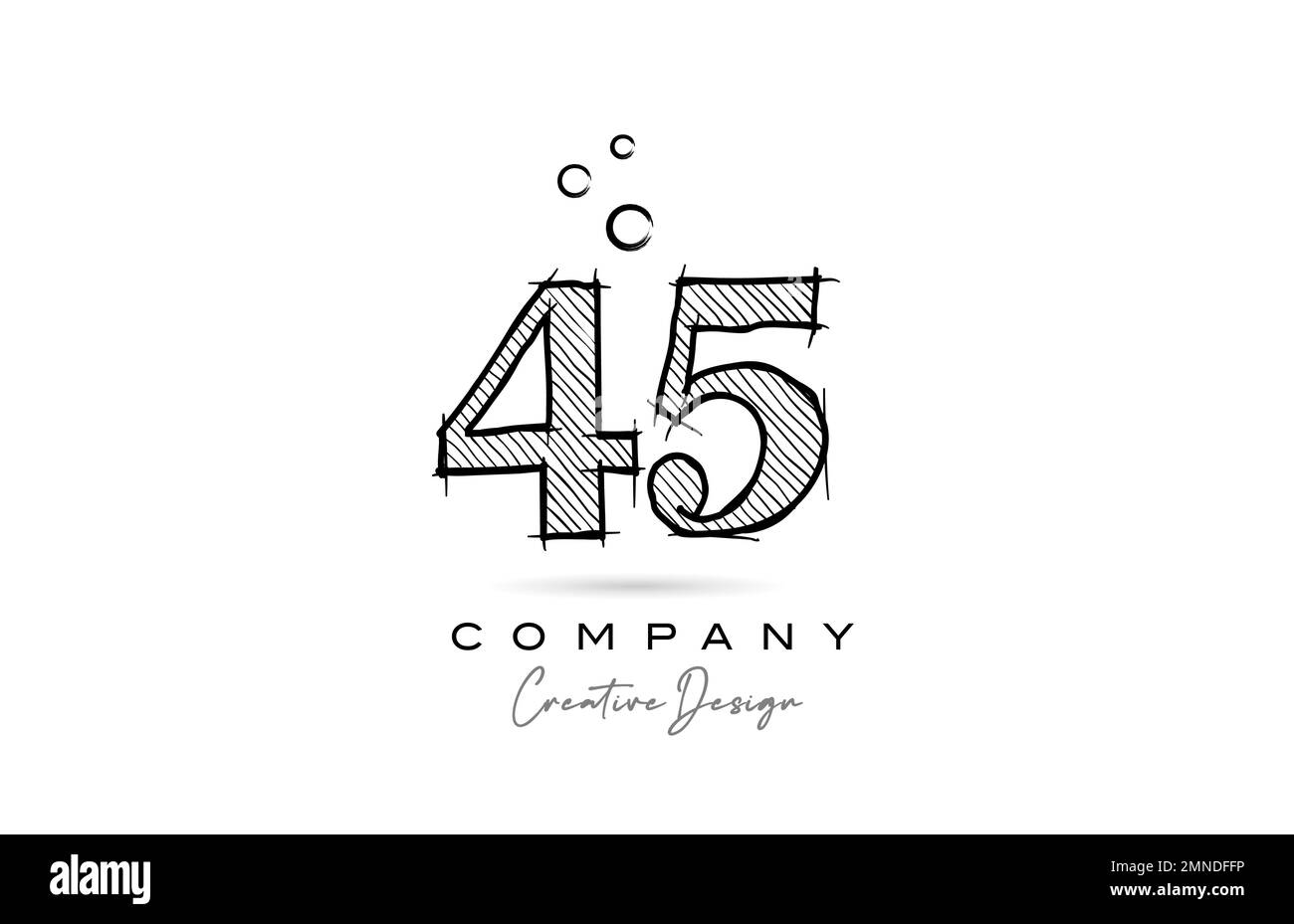 Handzeichnung Nummer 45 Logo-Symbol-Design für Firmenvorlage oder Unternehmen. Kreatives Logo im Bleistiftstil Stock Vektor
