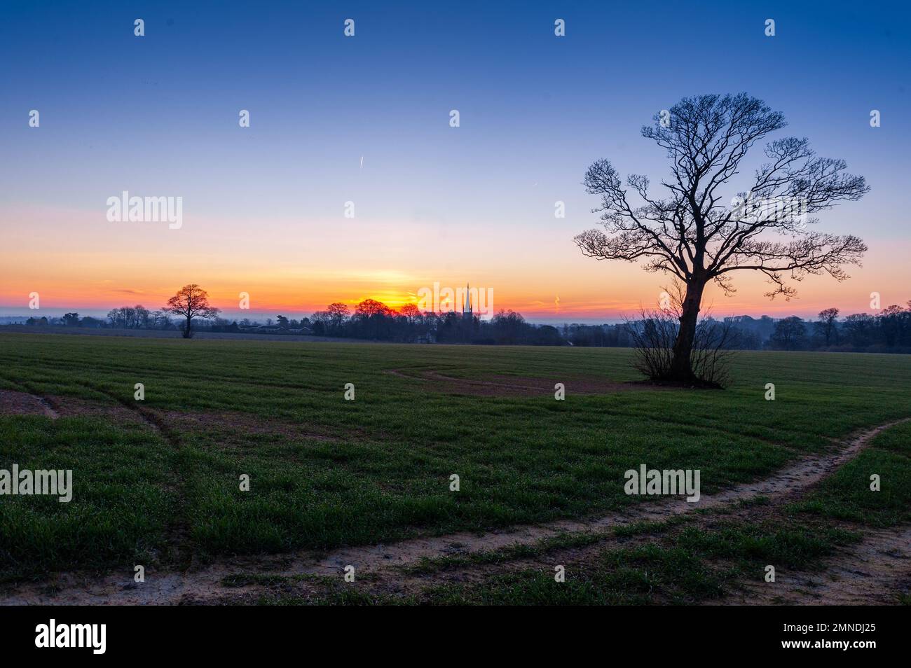 Die Wolds Sun ging unter und blickte auf die Kirche von Louth Stockfoto