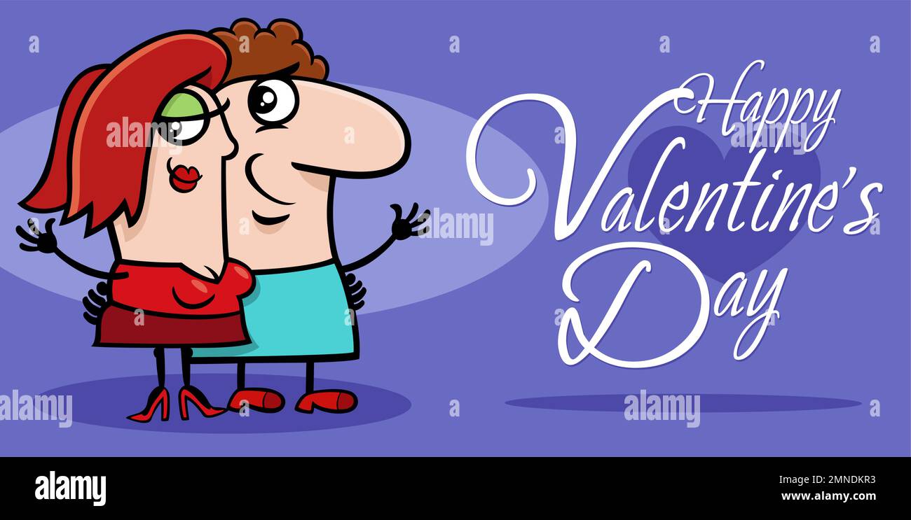 Grußkartendesign zum Valentinstag mit verliebtem Comic-Paar Stock Vektor