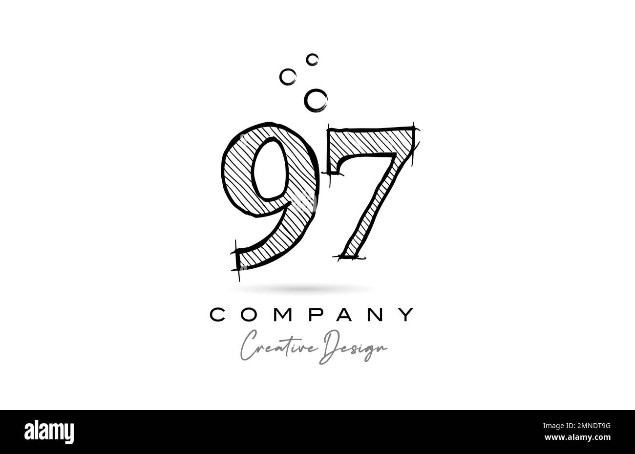 Handzeichnung Nummer 97 Logo-Symbol-Design für Firmenvorlage oder Unternehmen. Kreatives Logo im Bleistiftstil Stock Vektor