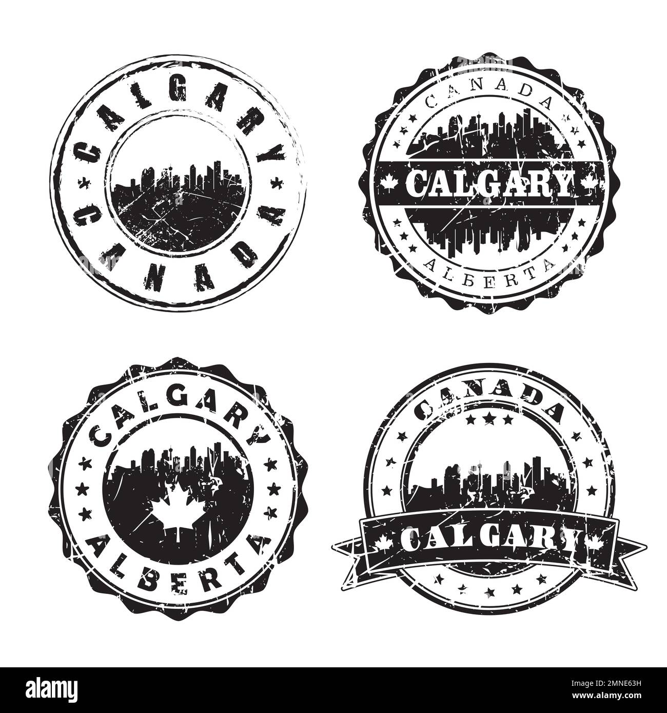 Calgary Alberta Stamp Skyline Postmark. Silhouette Postpass. Symbolgruppe "City Round Vector". Vintage Porto Stock Vektor