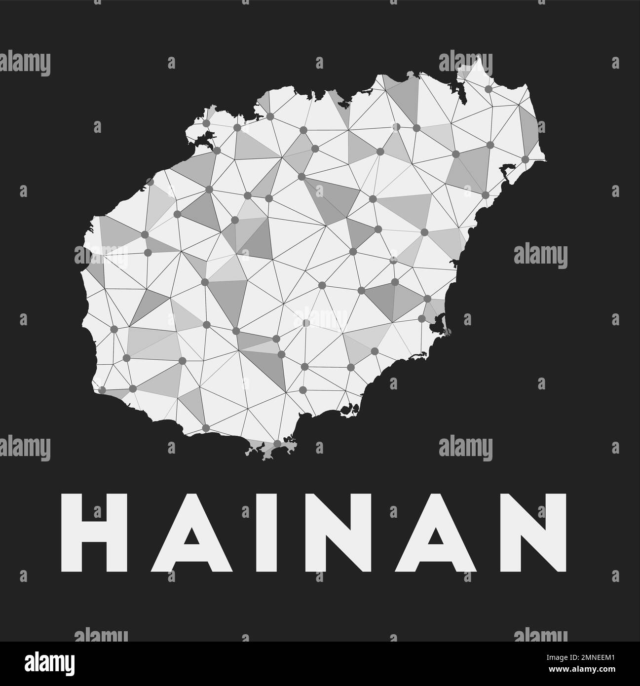 Hainan - Karte des Kommunikationsnetzwerks der Insel. Trendiges geometrisches Design von Hainan auf dunklem Hintergrund. Technologie, Internet, Netzwerk, Telekommunikation Stock Vektor