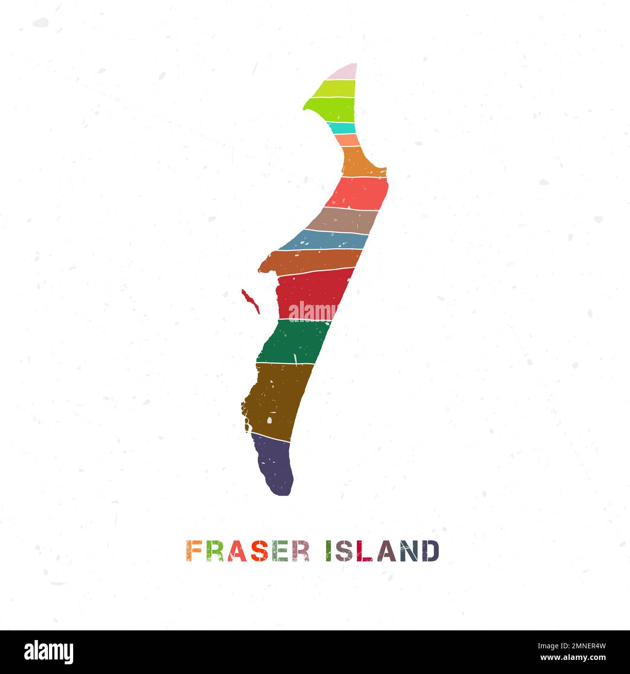 Fraser Island Kartendesign. Form der Insel mit wunderschönen geometrischen Wellen und Grunge-Textur. Stilvolle Vektordarstellung. Stock Vektor