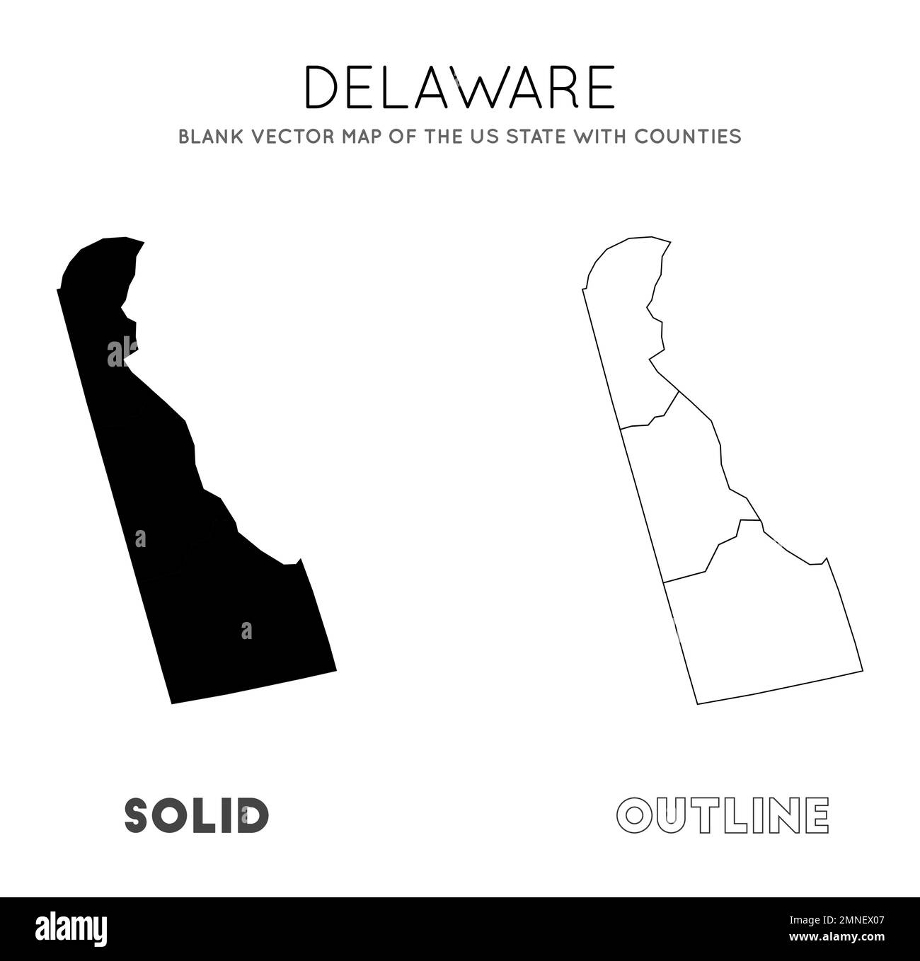 Delaware Karte. Leere Vektorkarte des US-Bundesstaates mit Bezirken. Borders of Delaware für Ihre Infografik. Vektordarstellung. Stock Vektor