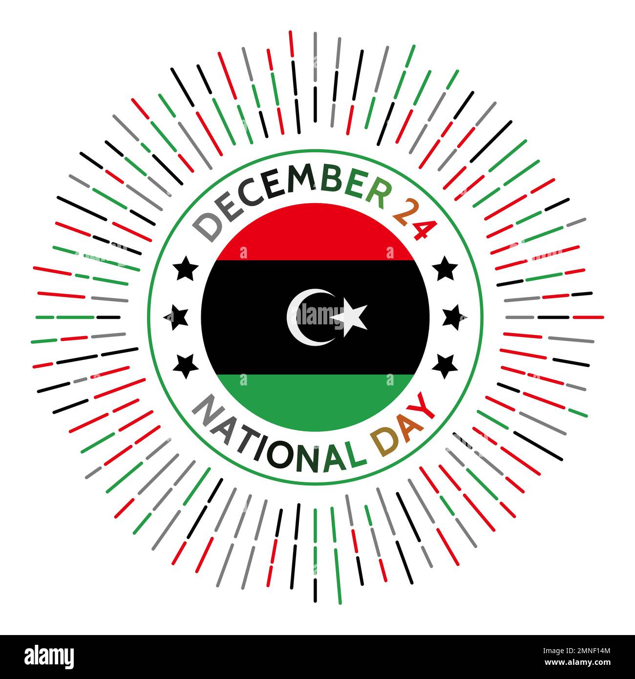 Libyscher Nationalfeiertag. Unabhängigkeit von Italien am 10. Februar 1947, Freilassung von Briten und Franzosen am 24. Dezember 1951. Gefeiert am 2. Dezember Stock Vektor