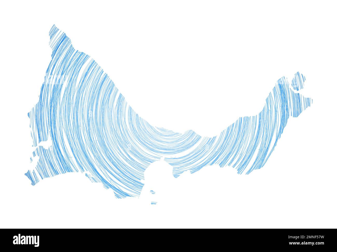 Providenciales-Karte mit konzentrischen Kreisen gefüllt. Skizzieren Sie Kreise in Form der Insel. Vektorabbildung. Stock Vektor