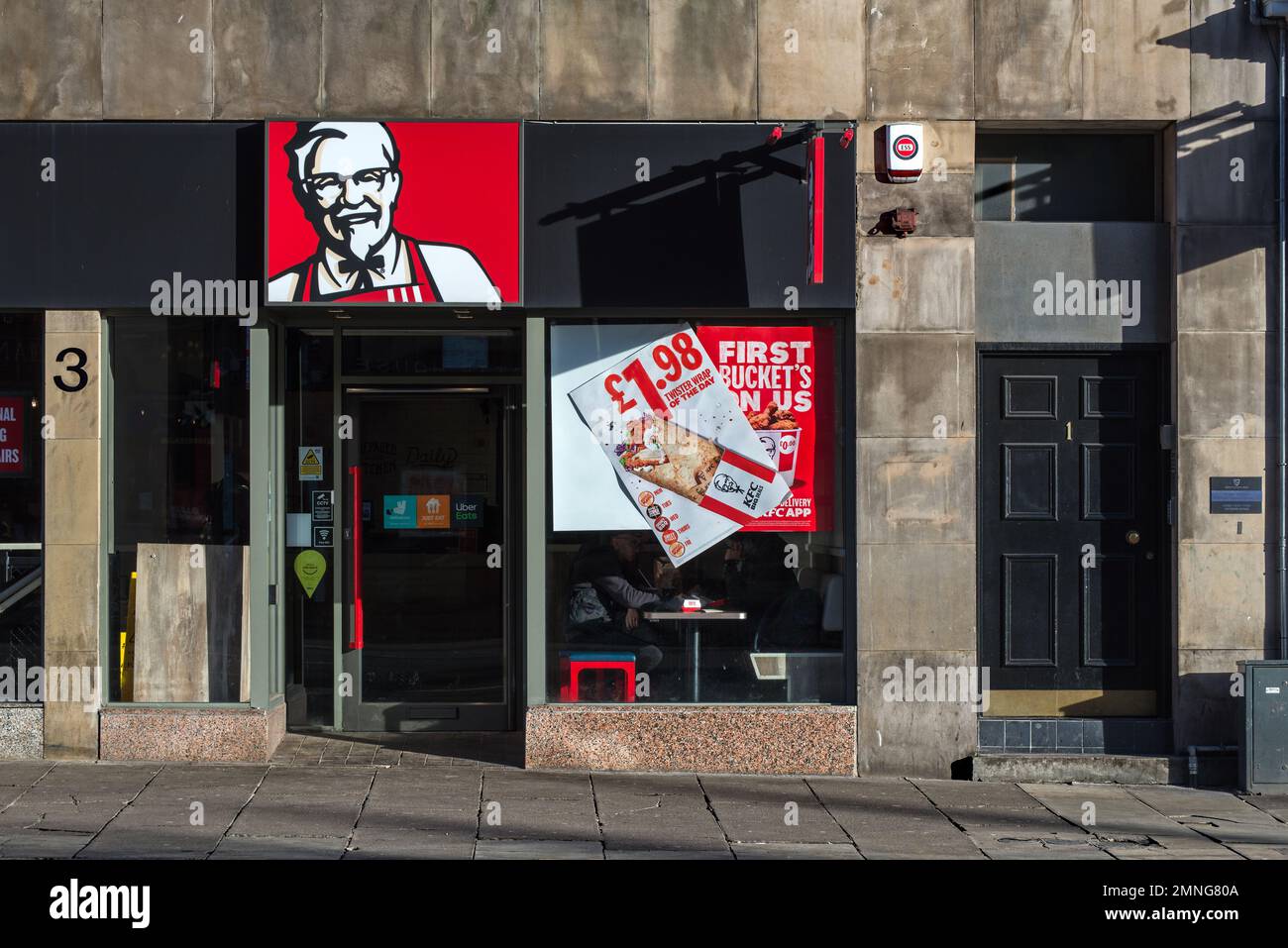 Shopfront of the KFC in South Charlotte Street, Edinburgh, Schottland, Großbritannien. Stockfoto