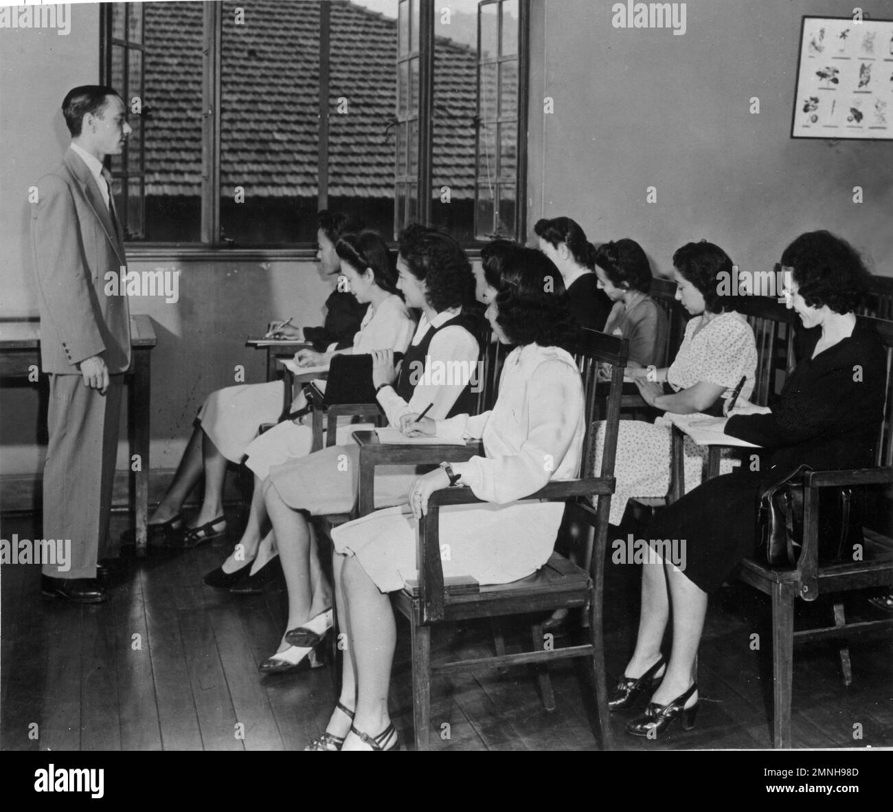 Brasilianische Krankenschwestern der Luftwaffe in Aero-Medizinischer Physiologie Kurs gegeben von Dr. Grelle vom brasilianischen Luftfahrtkrankenhaus - Rio De Janeiro, Brasilien, Südamerika. Oktober 1944 Stockfoto