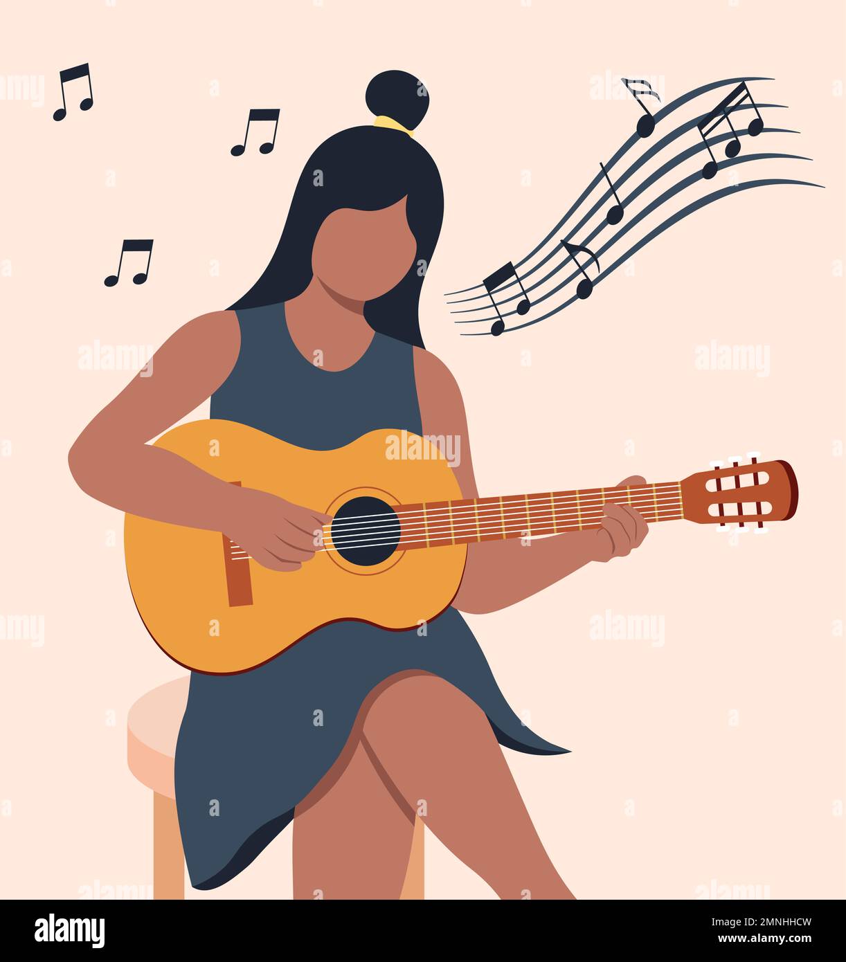 Black Skin Girl Spielt Guitar Vector Illustration In Flat Style Stock Vektor