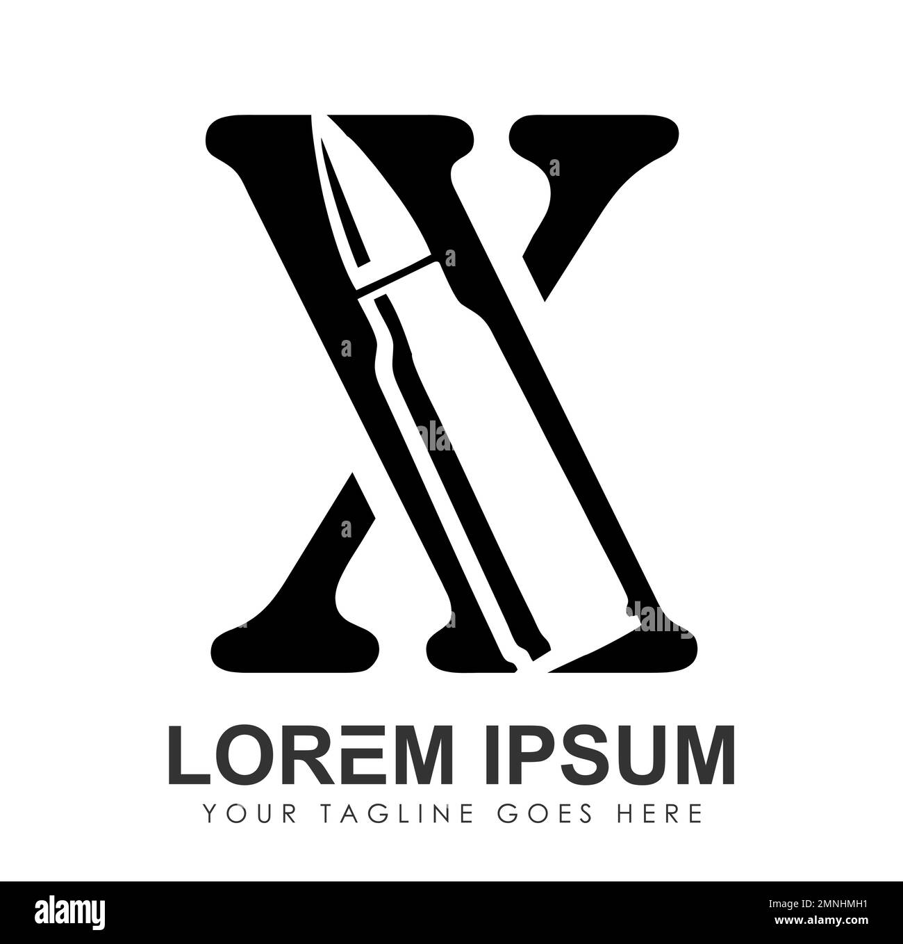 Kugelgewehr Monogramm Logo Anfangsbuchstabe X Vektorzeichen Illustration auf weißem Hintergrund isoliert Stock Vektor