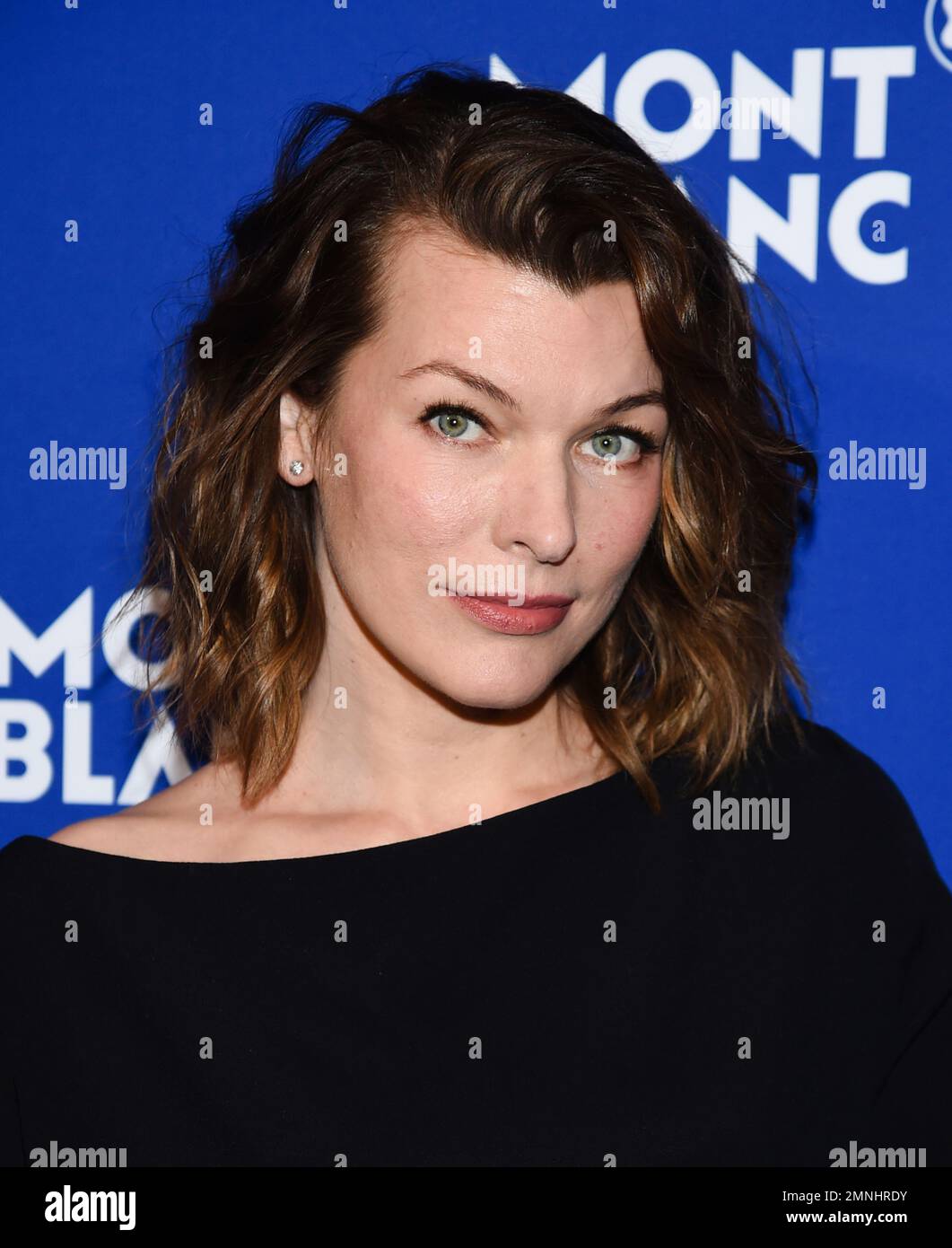 Actress Milla Jovovich attends Montblanc's celebration of the 75th anniversary of Le Petit Prince at One World Observatory on Wednesday, April 4, 2018, in New York. (Photo by Evan Agostini/Invision/AP) Stockfoto