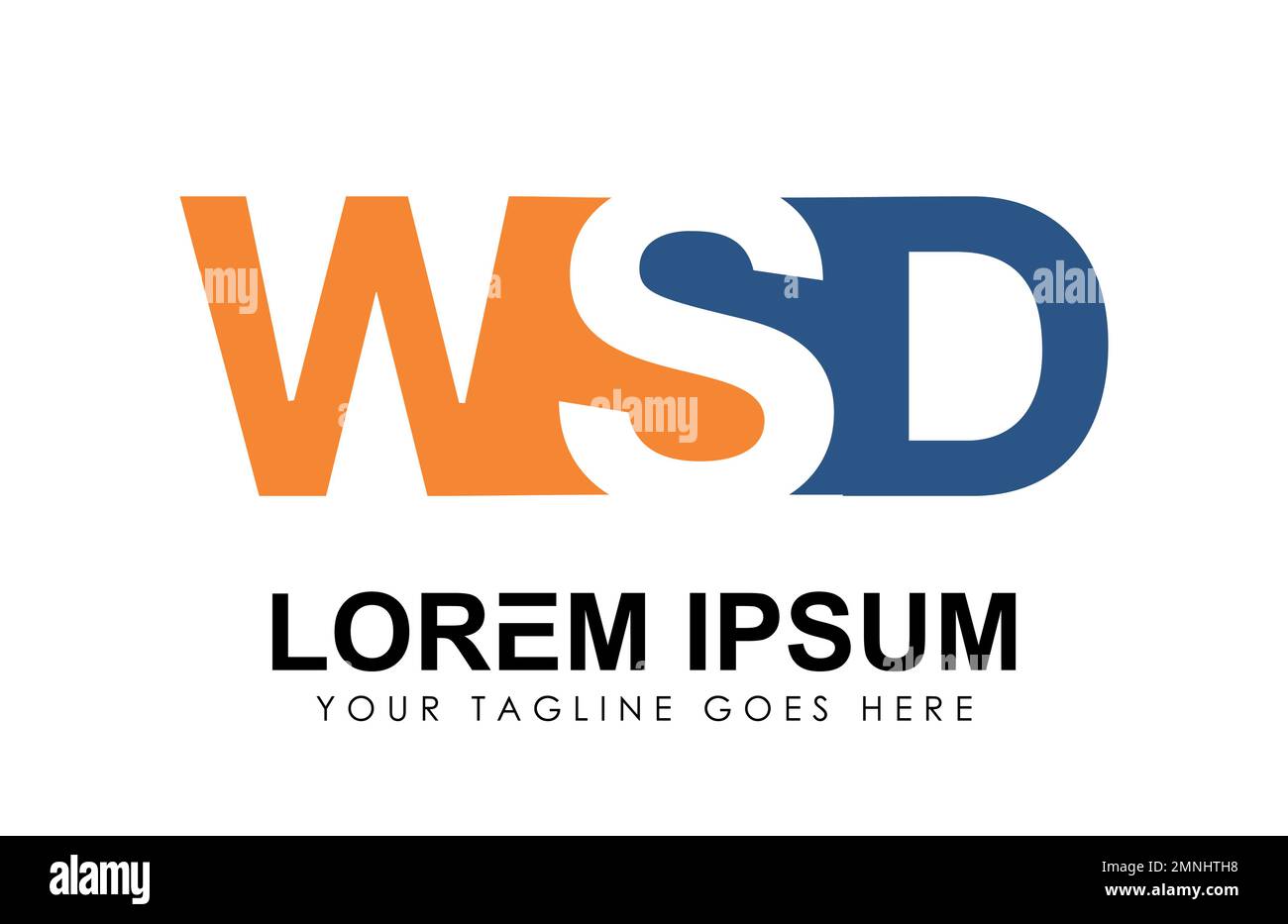 Monogramm-Logo Vektorbuchstaben WSD-Zeichen-Darstellung auf weißem Hintergrund isoliert Stock Vektor