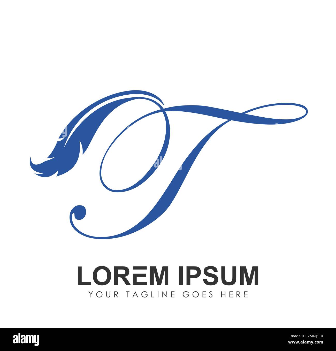 Darstellung des ersten Buchstaben T-Vektorzeichens des Feather Monogramm-Logos auf weißem Hintergrund isoliert Stock Vektor