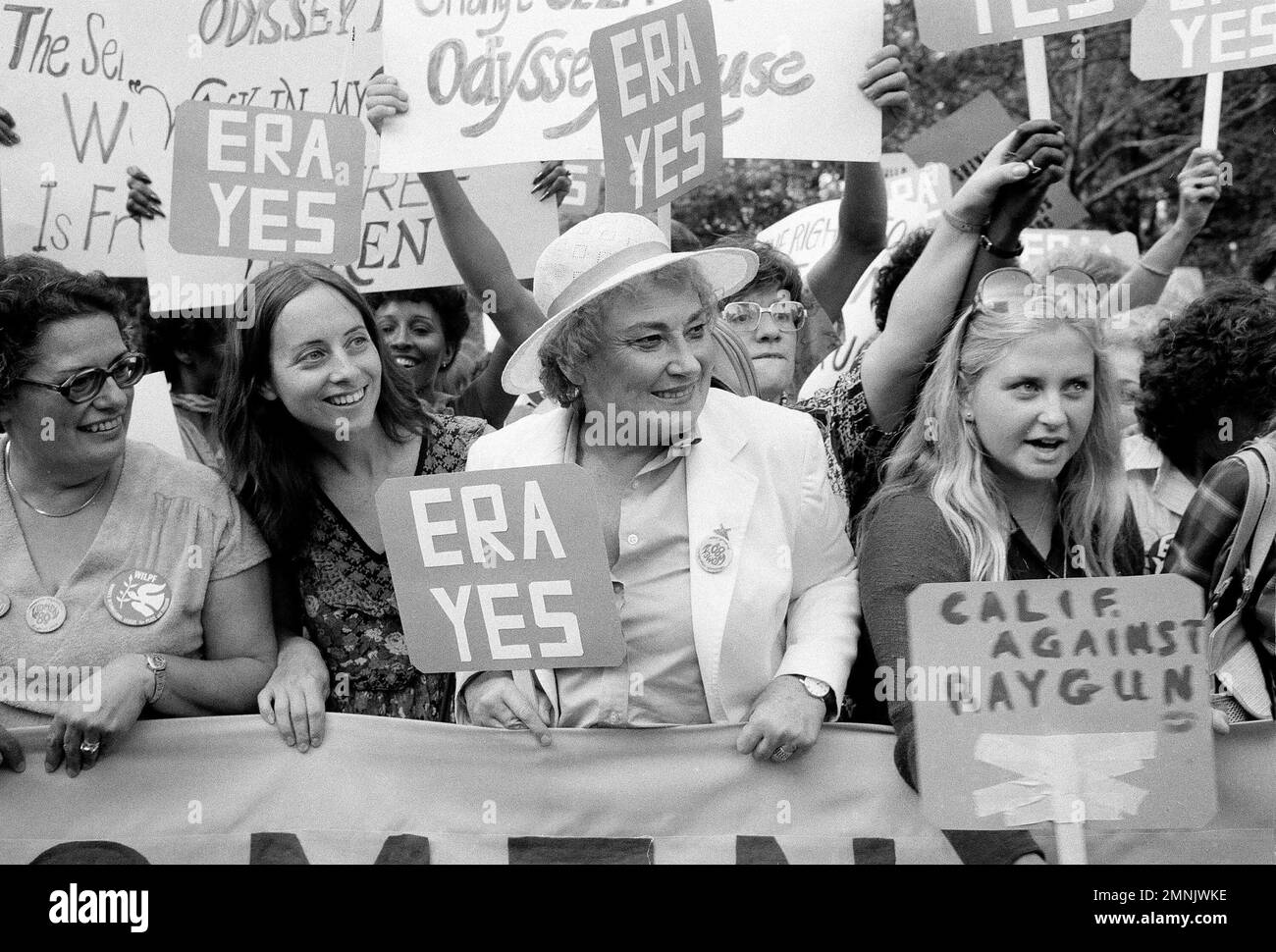 FILE - In this Aug. 26, 1980 file photo, Bella Abzug, center with hat ...