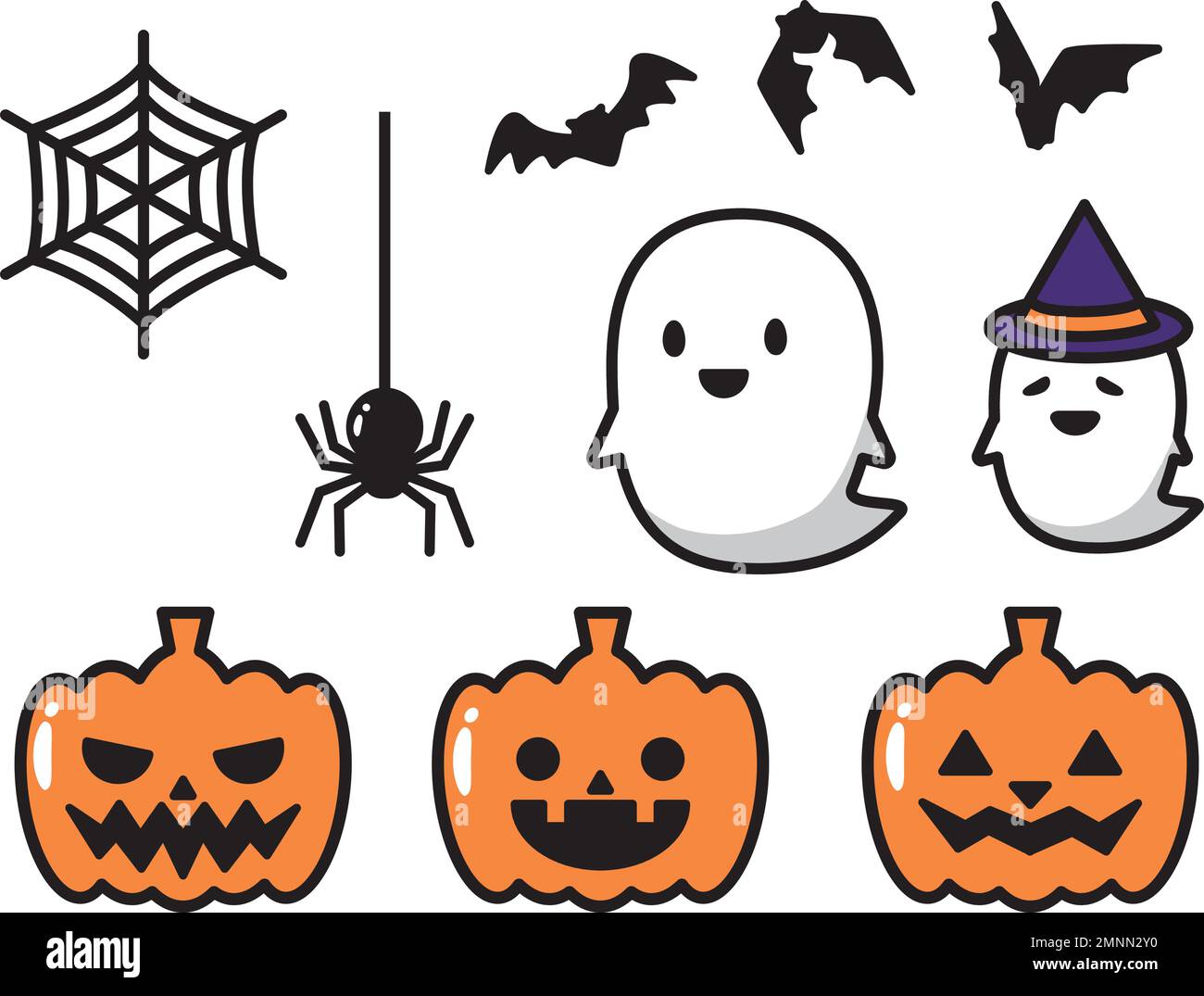 Halloween-Symbolsatz mit Umriss. Pop und niedliche Illustrationen. Stock Vektor