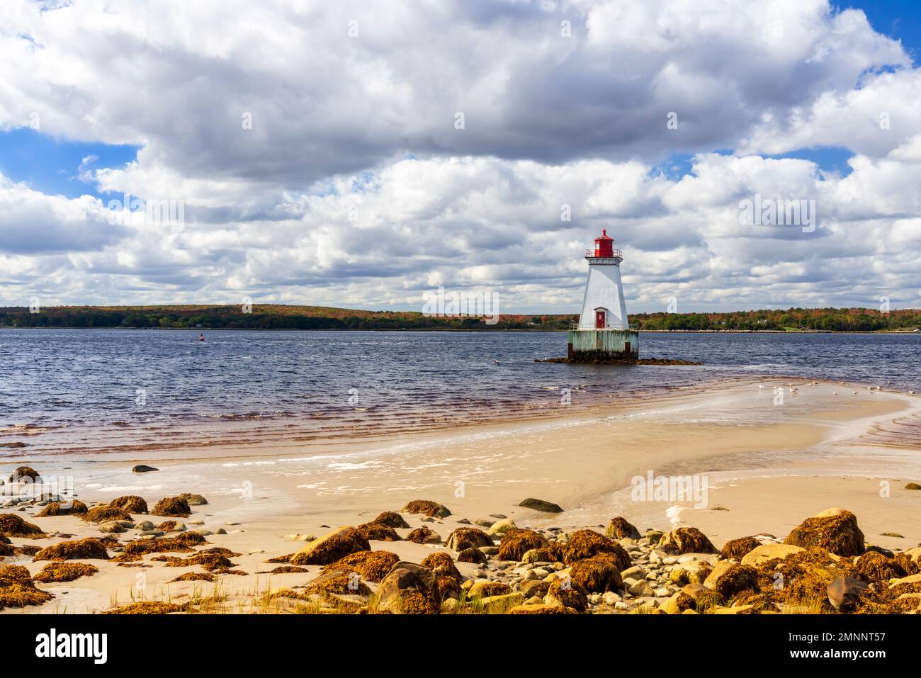 Der Leuchtturm in Sandy Point, Nova Scotia, Kanada. Stockfoto