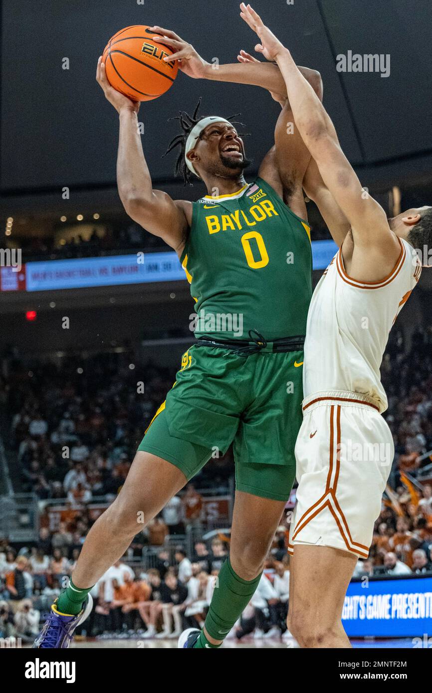 30. Januar 2023. Flo Thamba Nr. 0 der Baylor Bears in Aktion gegen die Texas Longhorns im Moody Center. Texas besiegt Baylor 76-71. Stockfoto