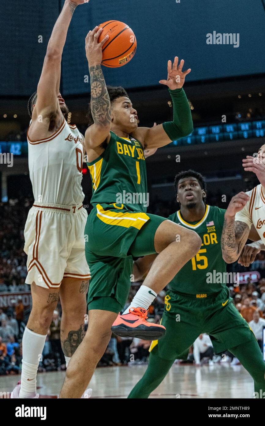 30. Januar 2023. Keyonte George Nr. 1 der Baylor Bears in Action gegen die Texas Longhorns im Moody Center. Texas besiegt Baylor 76-71. Stockfoto