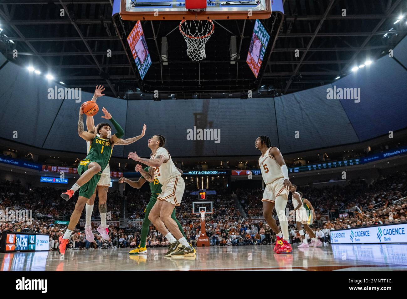 30. Januar 2023. Keyonte George Nr. 1 der Baylor Bears in Action gegen die Texas Longhorns im Moody Center. Texas besiegt Baylor 76-71. Stockfoto