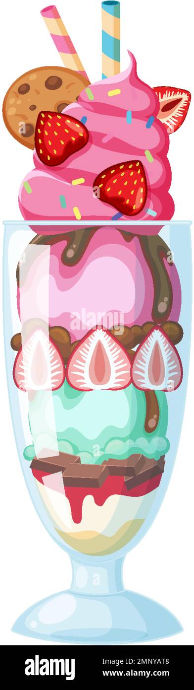 Eisbecher, serviert in einer Glasillustration Stock Vektor