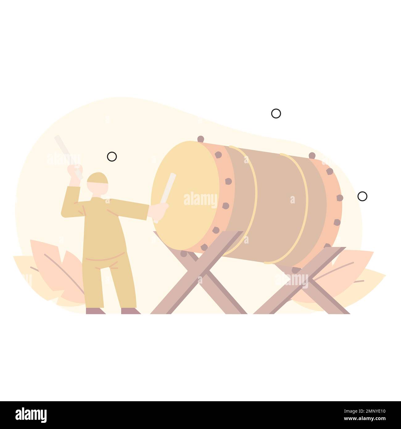 Ein Moslem, der im Ramadan eine Trommel schlägt. Mit flachem Design. Stock Vektor