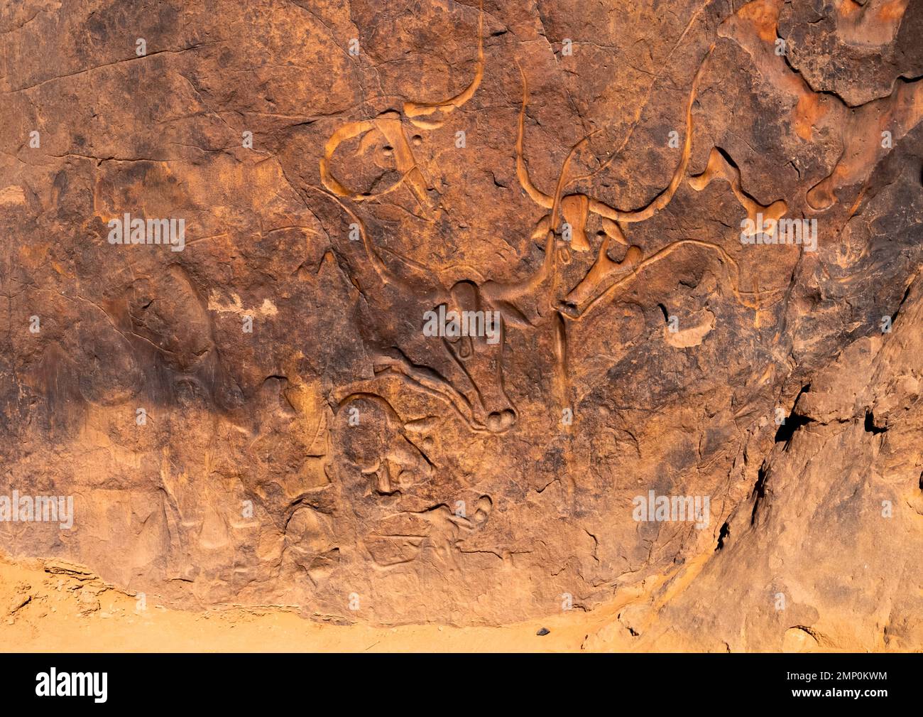 La vache qui pleure Rock Carving, Nordafrika, Erg Admer, Algerien Stockfoto