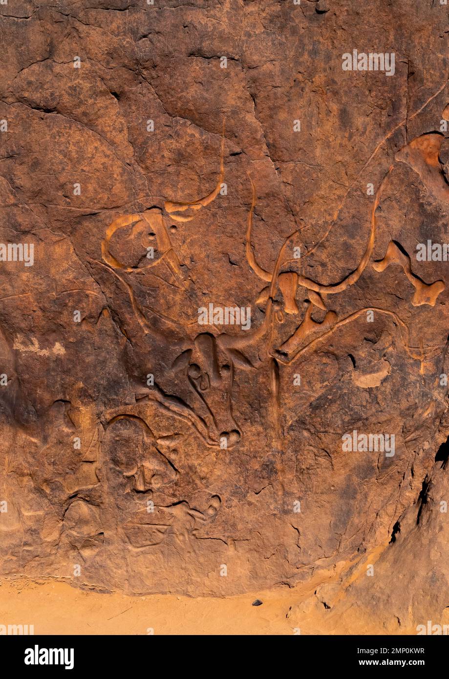 La vache qui pleure Rock Carving, Nordafrika, Erg Admer, Algerien Stockfoto