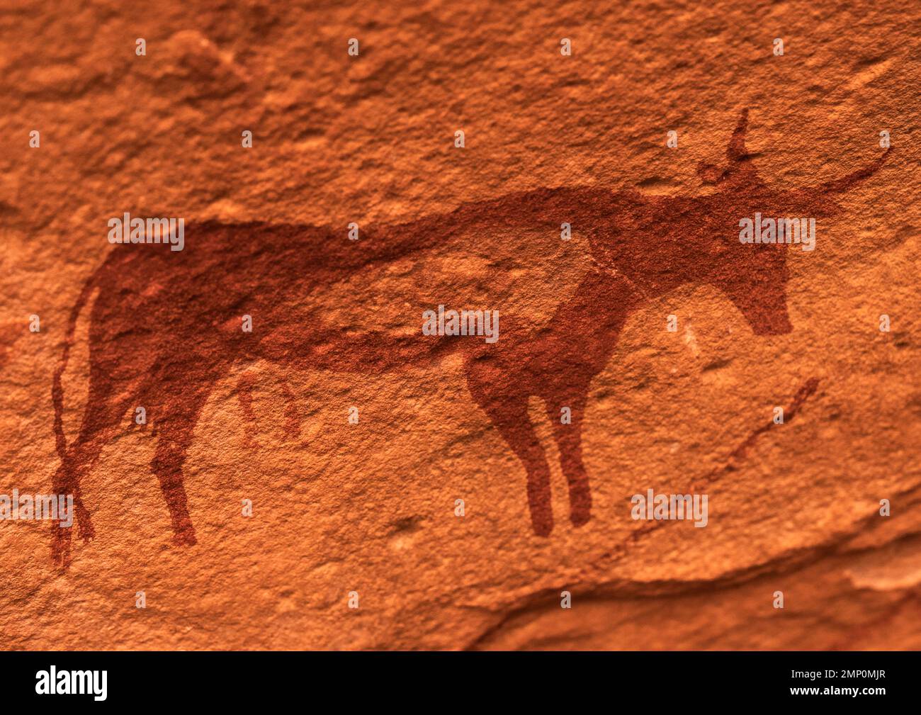 Felsgemälde mit einer Kuh, Tassili N'Ajjer Nationalpark, Tadrart Rouge, Algerien Stockfoto