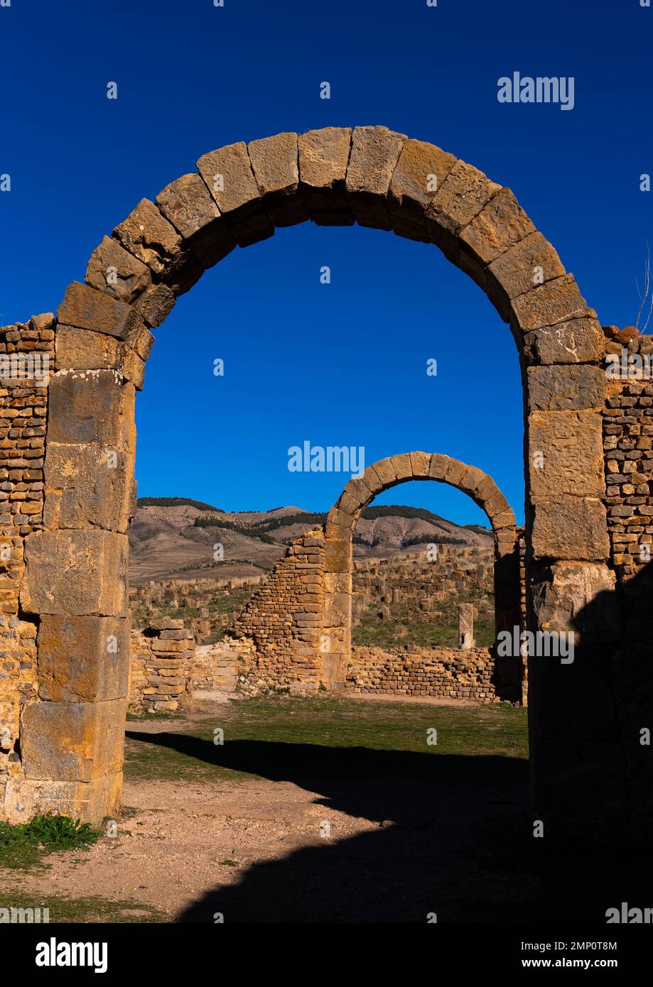 Die großen Bäder in den römischen Ruinen, Nordafrika, Djemila, Algerien Stockfoto