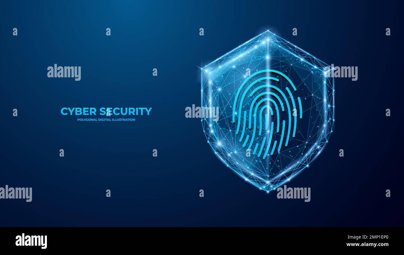 Cybersicherheit. Schild und Fingerabdruck Stock Vektor