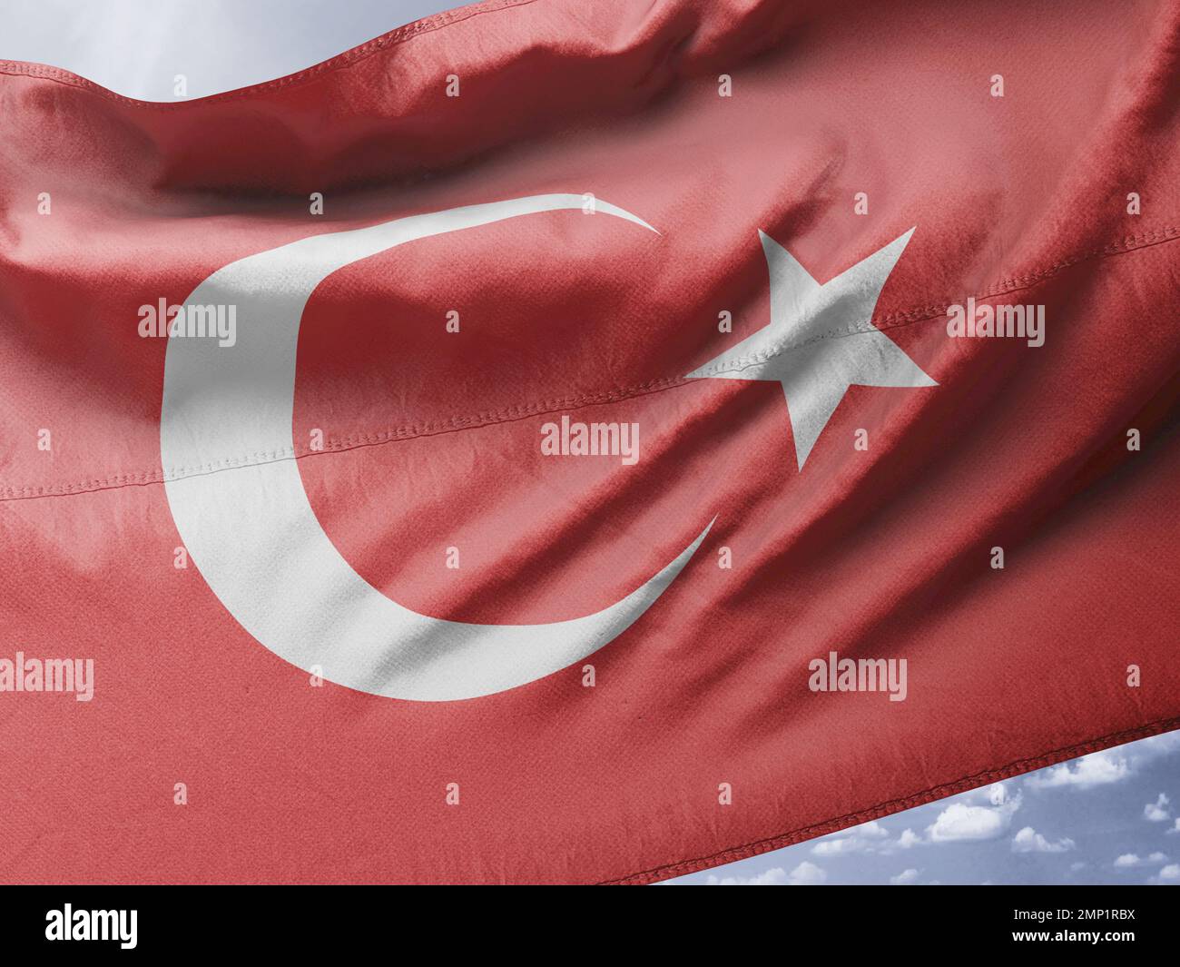 Türkische Flagge, türkische Flagge aus Stoff, realistisch Stockfoto