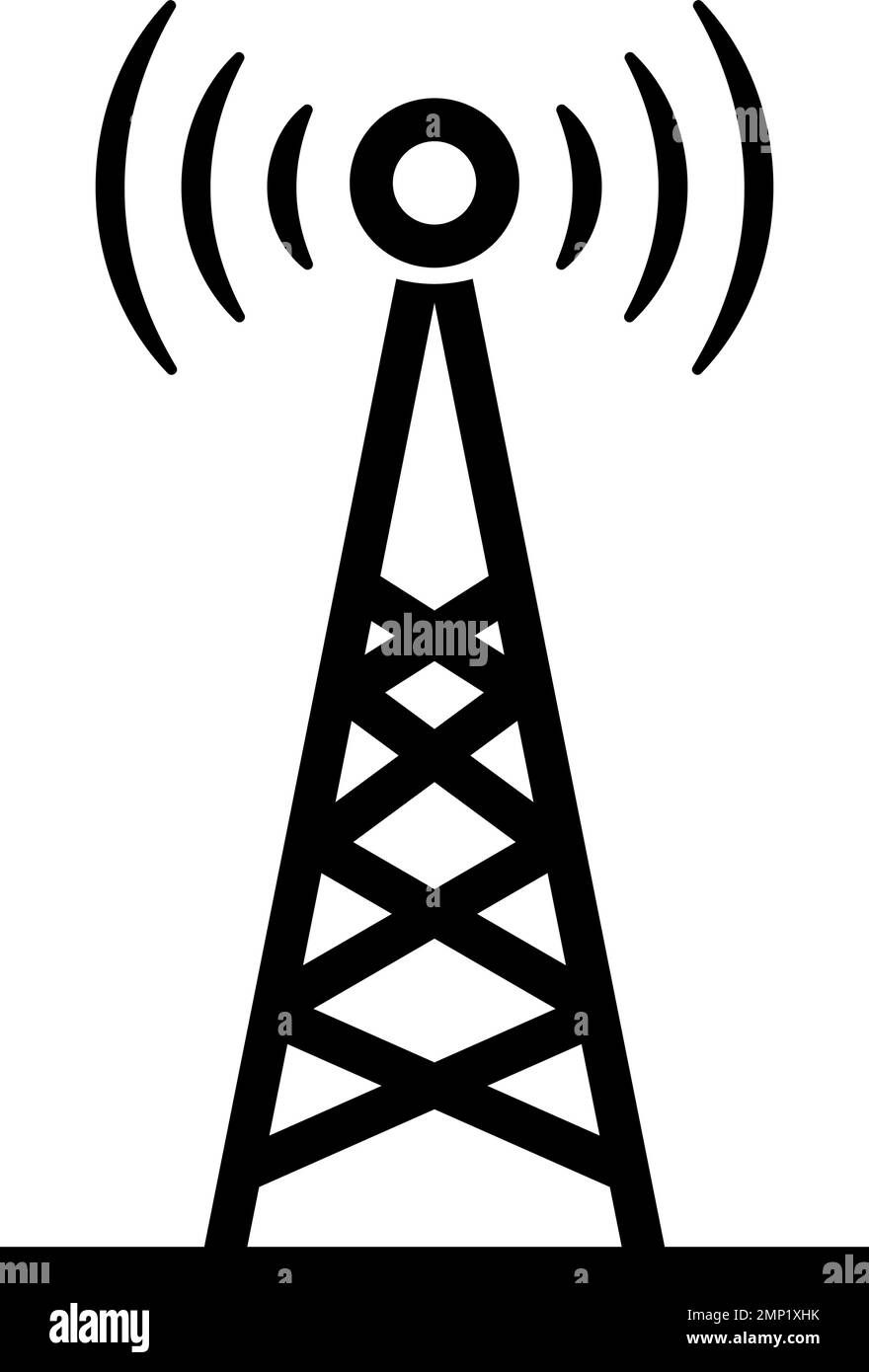 Funkturm. Basisstation für Fernsehen und Mobilfunkbetreiber. Bearbeitbarer Vektor. Stock Vektor