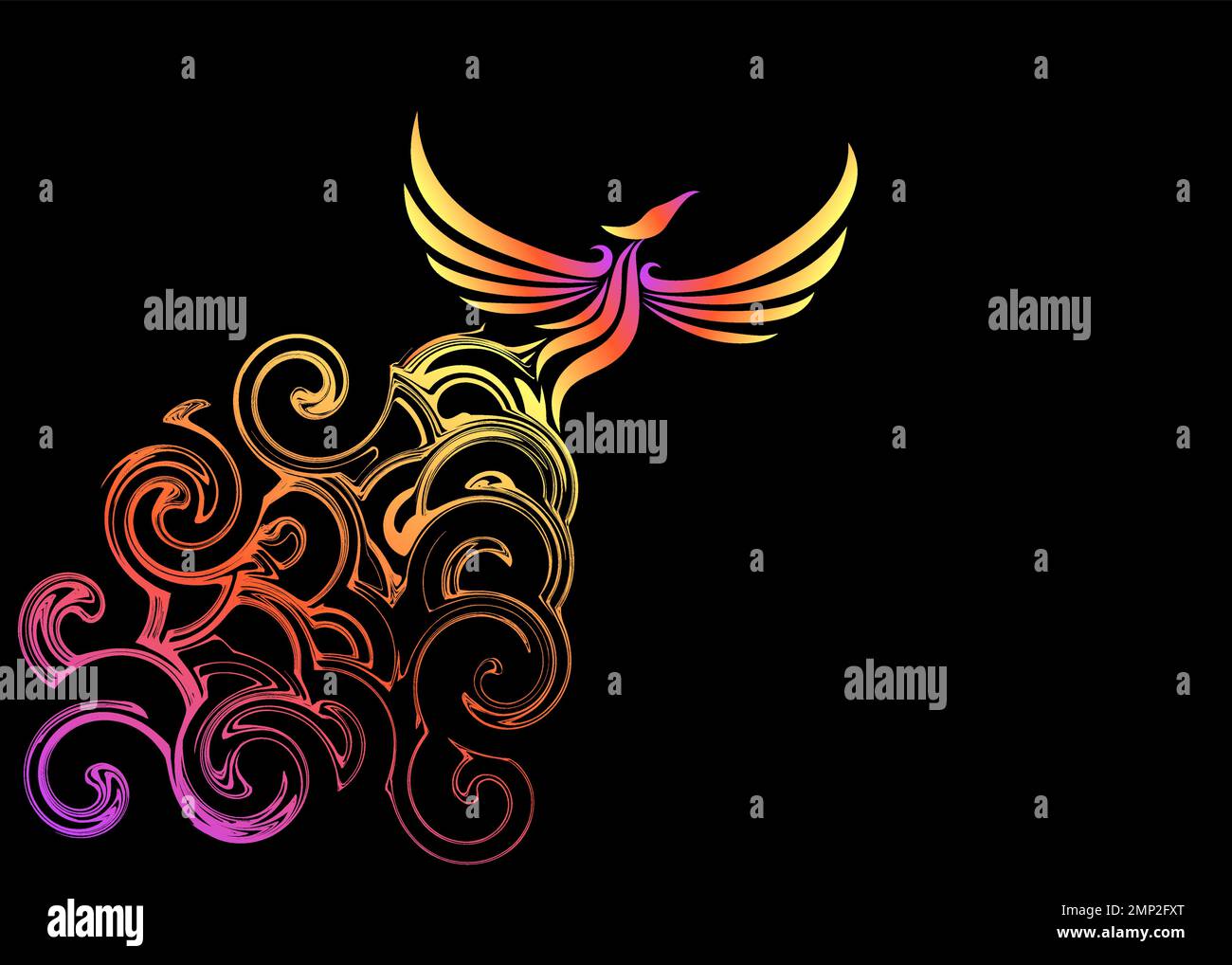 Wunderschöne abstrakte und farbenfrohe feurige Vogel phoenix Fliegertapete Hintergrundbild Stock Vektor