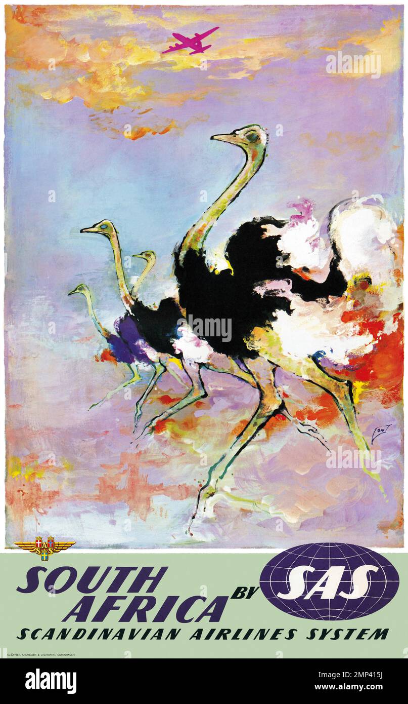 Südafrika von SAS von Otto Nielsen (1916-2000). Poster wurde 1960 in Dänemark veröffentlicht. Stockfoto