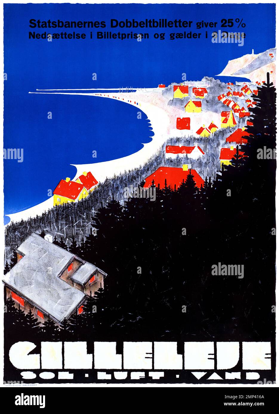 Gilleleje. Sol - Luft - Vand von Sven Brasch (1886-1970). Poster wurde 1933 in Dänemark veröffentlicht. Stockfoto