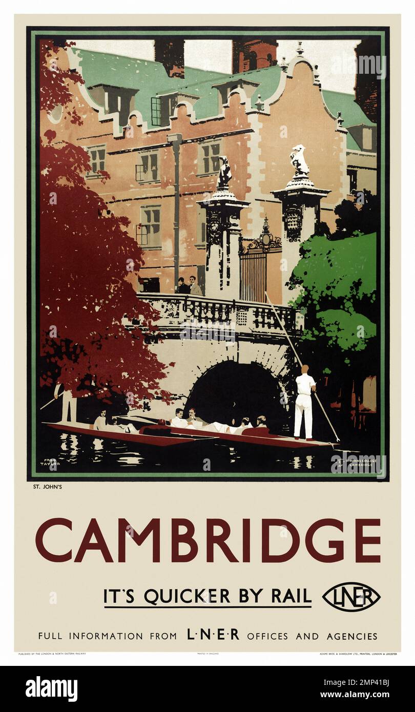Cambridge. Es ist Quicker by Rail von Fred Taylor (1875-1963). Poster wurde 1925 in Großbritannien veröffentlicht. Stockfoto
