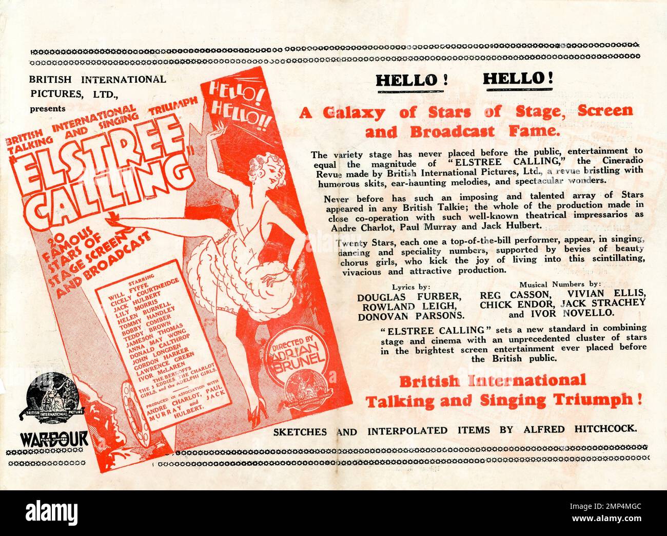 ANNA MAY WONG CICELY BRINGT JACK HULBERT TOMMY HANDLEY JAMESON THOMAS DONALD CALTHROP JOHN LONGDEN UND GORDON HARKER IN ELSTREE ICH RUFE den leitenden Direktor von 1930 ADRIAN BRUNEL mit Skizzen und interpolierten Elementen von ALFRED HITCHCOCK mit Musical-Nummern von Vivian Ellis Ivor Novello und andere British International Pictures (BIP)/Wardour Films Stockfoto