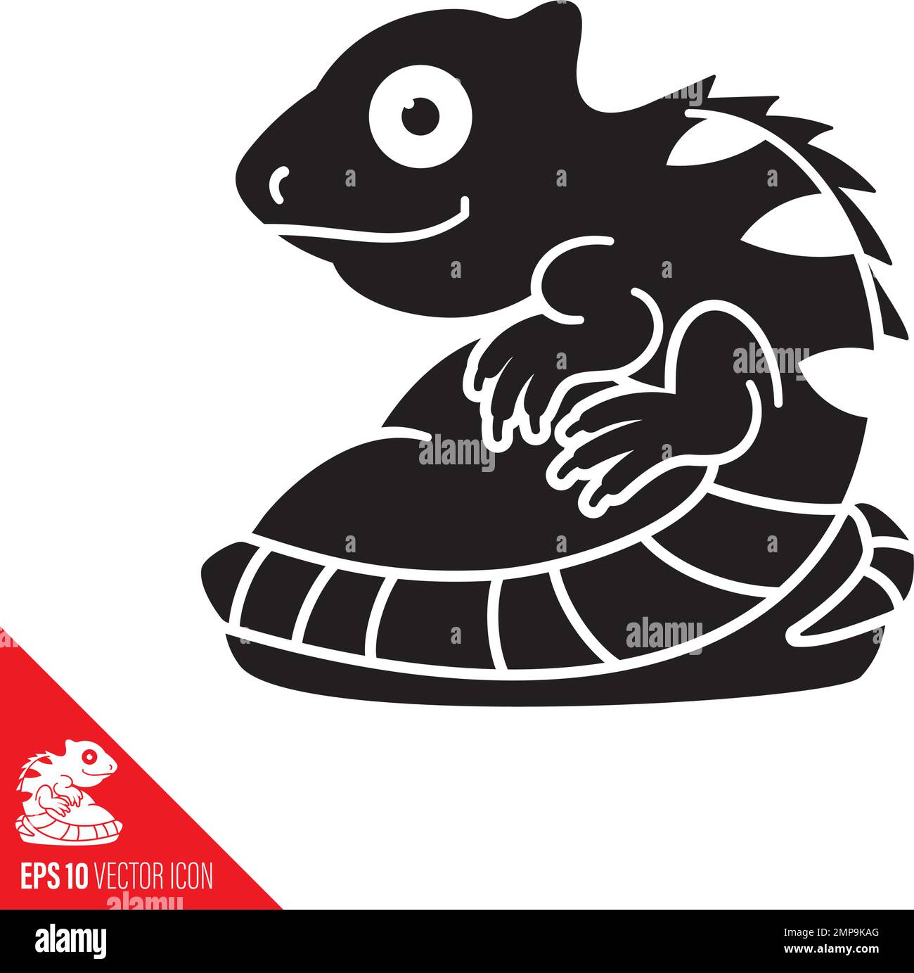 Die junge Iguana sitzt auf einem Rock-Cartoon-Vektor-Glyphe-Symbol. Stock Vektor