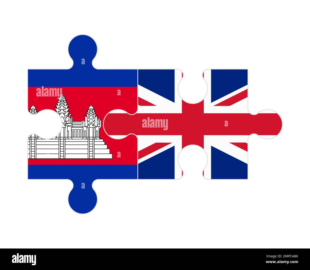 Zusammenhängendes Puzzle von Flaggen Kambodschas und des Vereinigten Königreichs, Vektor Stock Vektor