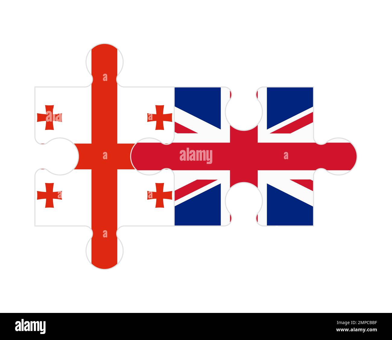 Zusammenhängendes Puzzle von Flaggen Georgiens und des Vereinigten Königreichs, Vektor Stock Vektor