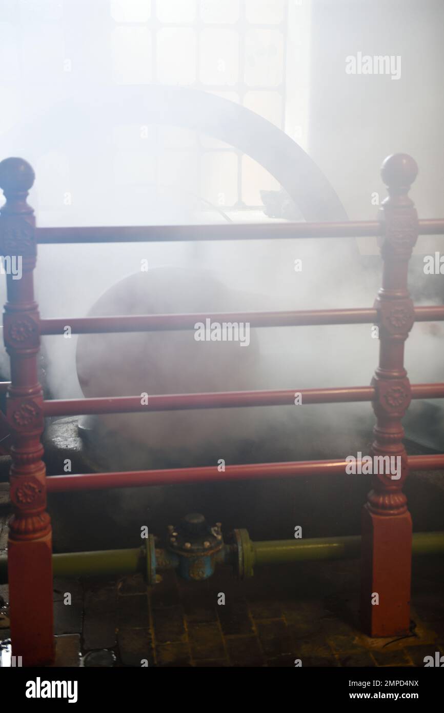 Steam Engine in Action Hook Norton Brewery Oxfordshire England uk. Stockfoto