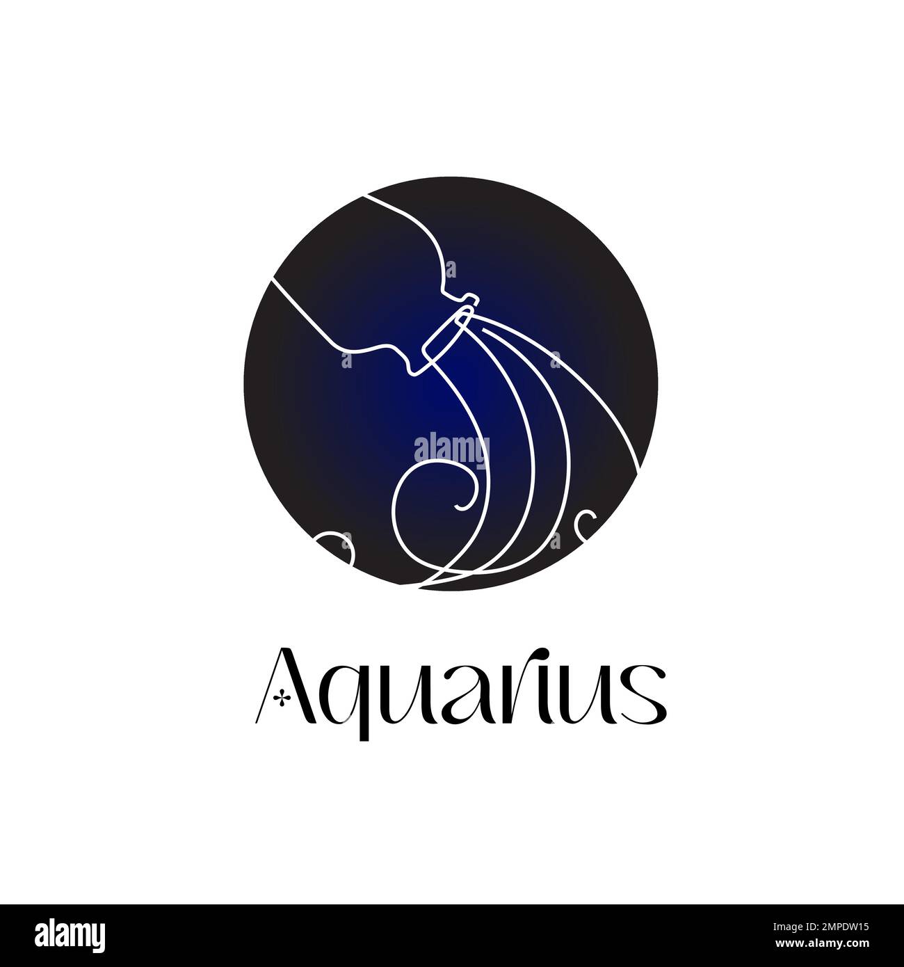 Astrologisches Zodiakzeichen Aquarius in Linie Art Stil auf dunkelblauem Zodiak Astrologie Symbol Stock Vektor