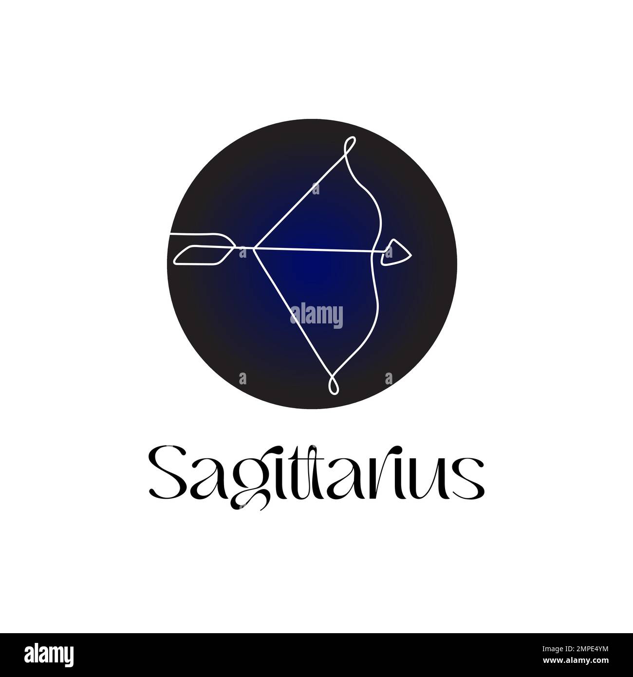 Astrologisches Zodiakzeichen Sagittarius in Reihe Art Stil auf dunkelblauem Zodiak Astrologie Symbol Stock Vektor