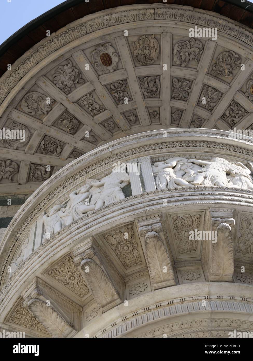 Pulpito di Michelozzo e Donatello, Esterno Duomo di Prato (Italia), Cattedrale di Santo Stefano. Stockfoto
