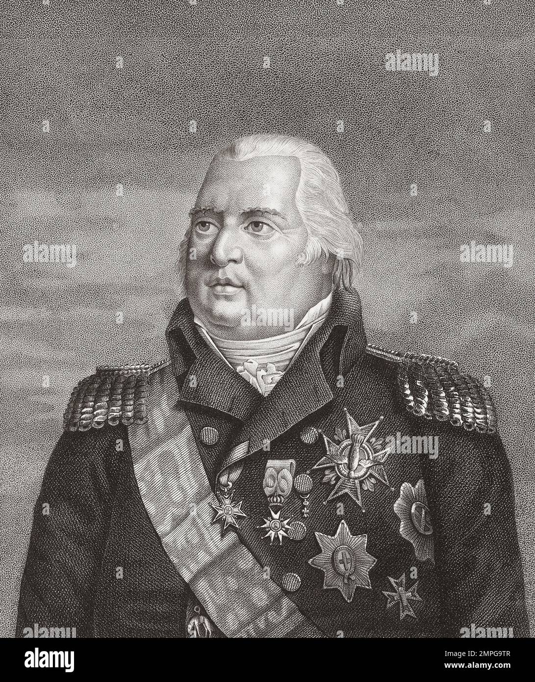 Louis XVIII, 1755 – 1824, auch bekannt als „The Wanted“. Bourbon König von Frankreich und Navarra. Nach einem Abdruck von Antoine Cardon. Stockfoto