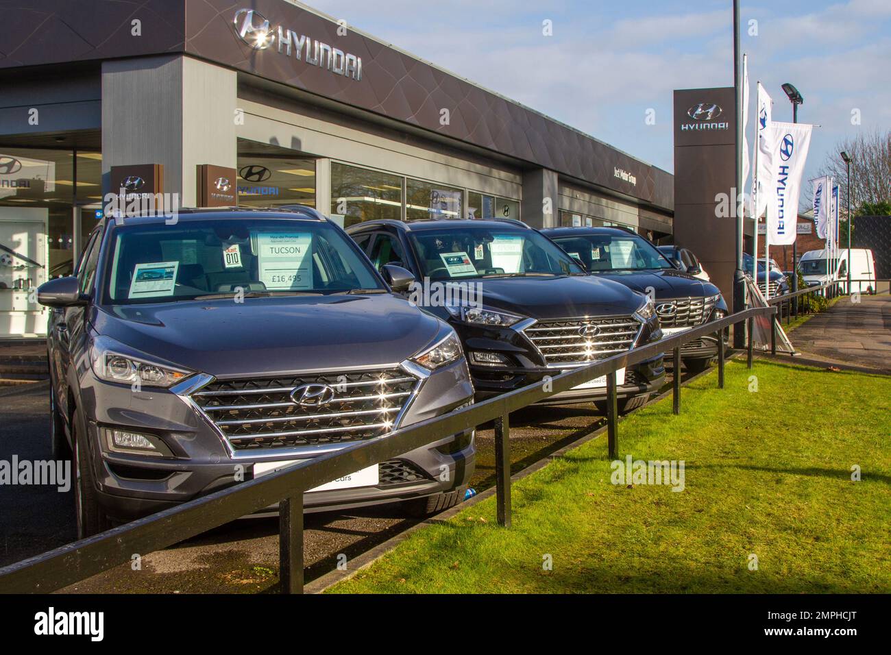 2023 HYUNDAI TUCSON SUV, Just Motor Group Neuwagen zum Verkauf im Showroom in Preston, Großbritannien Stockfoto