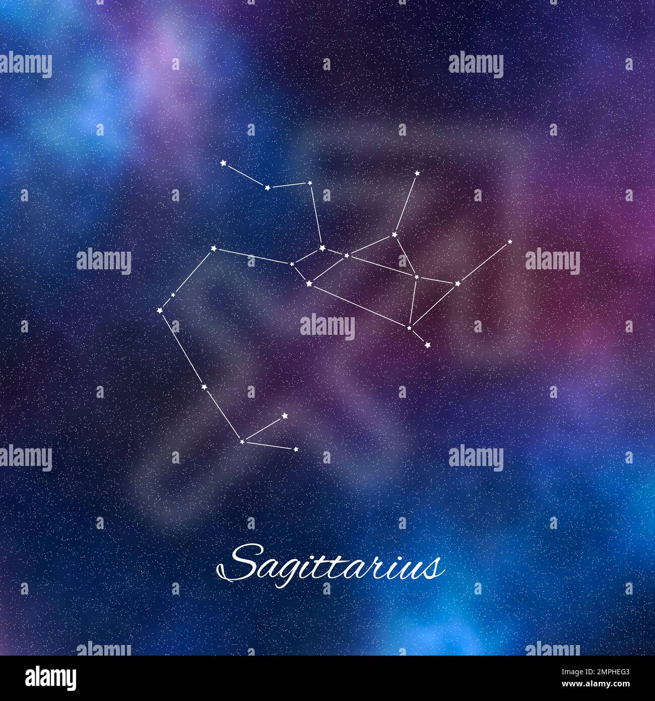 Sagittarius-Zodiac-Zeichen, Sternbildlinien, Sagittarius-Symbol Stockfoto